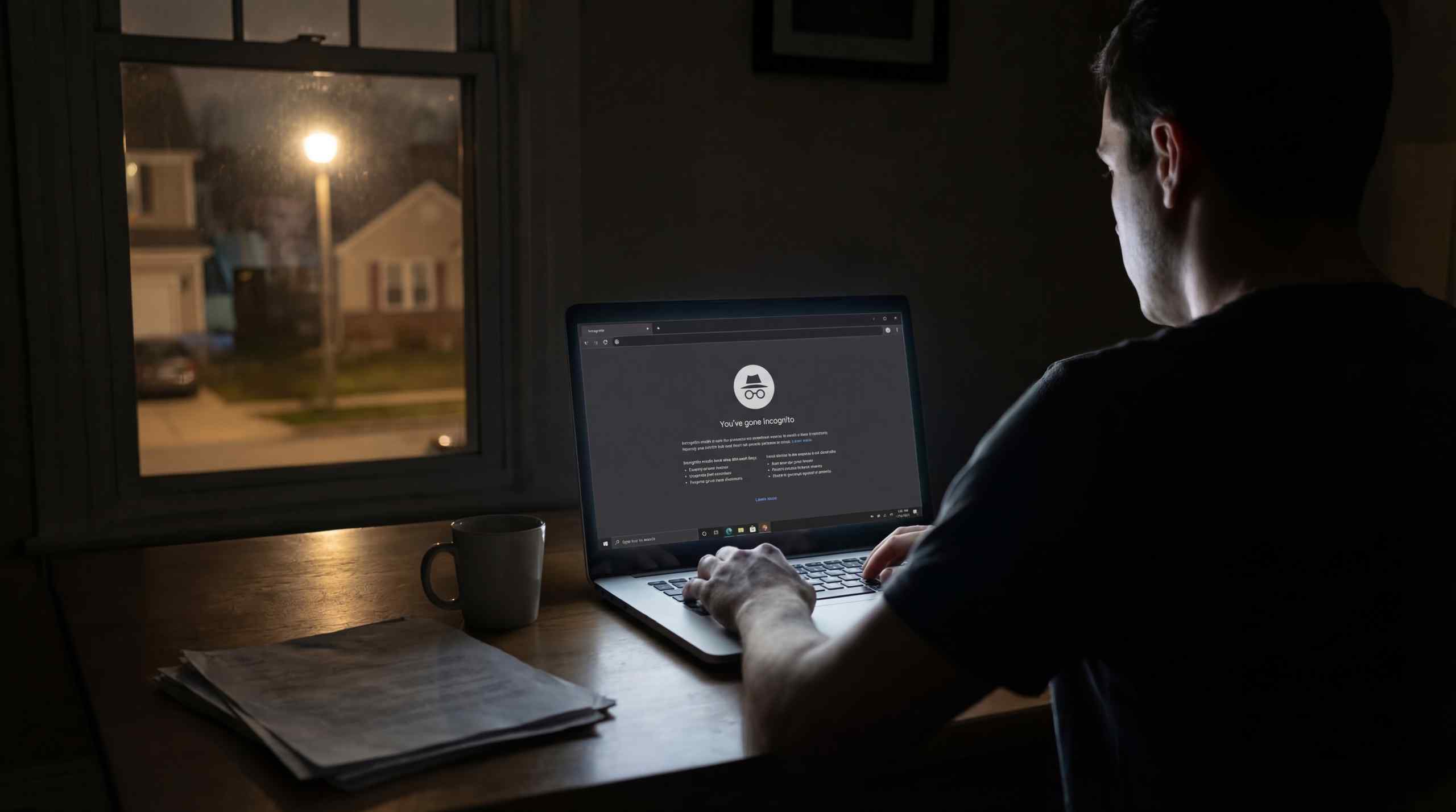A man using a computer that's running Incognito mode on Google Chrome.